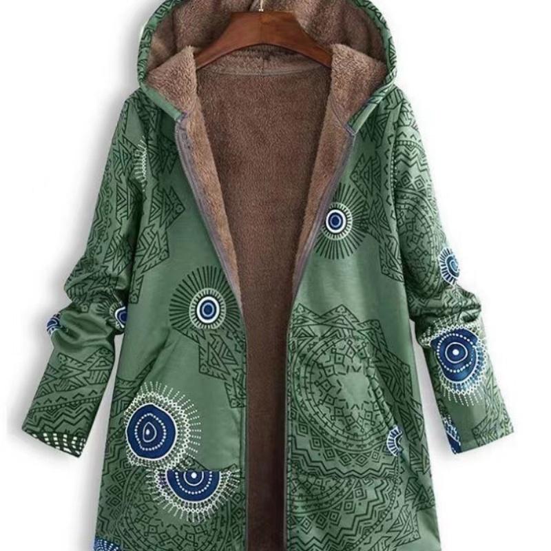 Jacket Series Casual Printed  Printed Plush Hooded Zipper Women's Fashion Style