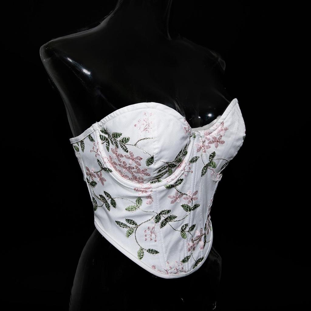 Embroidered Fishbone Steel Ring Backless Strap Top - Sexy, High-End Design