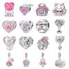 S925 Silver DIY Handmade Jewelry Accessories Pink Rose Bead Pendant Charm Sister Love Bracelet Craft Kit