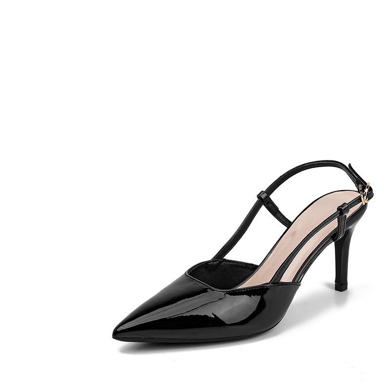 

Fashion pointed toe high heels sandals women patent leather slingback summer pumps ladies elegant dress shoes sandalias mujer 2025 33 чёрный