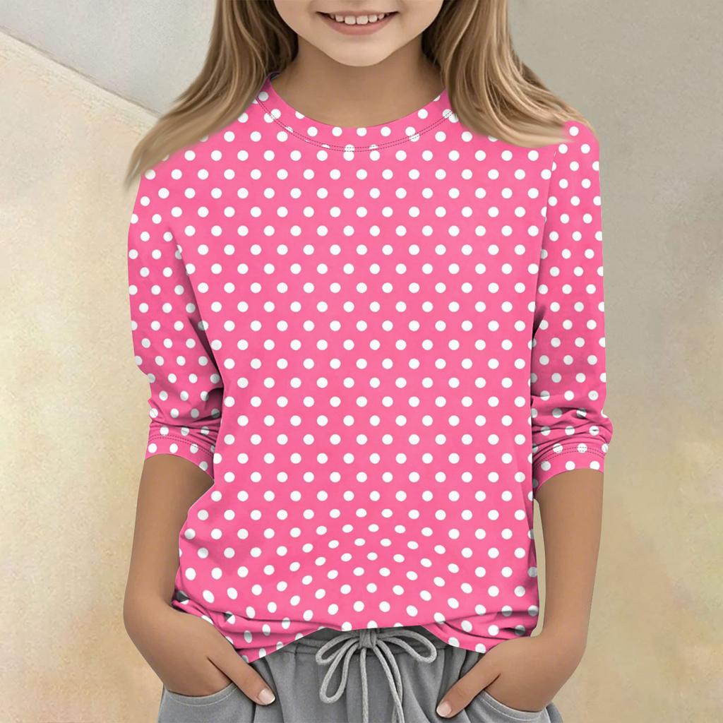 Kids Polka Dot Print Crew Neck Three Quarter Sleeve Casual T Shirt Lightweight Soft Fabric Comfortable Fit for Everyday Wear