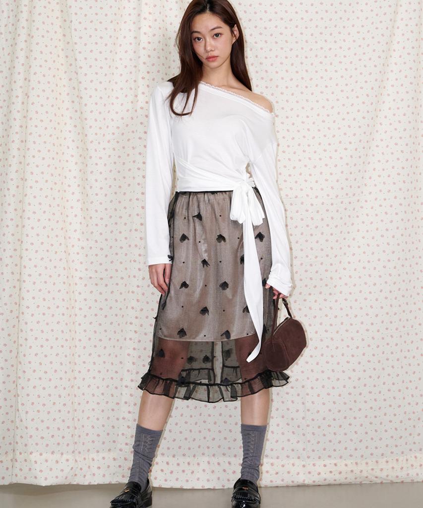 Opening Sunshine Bead Flower Layered Frill Skirt Black