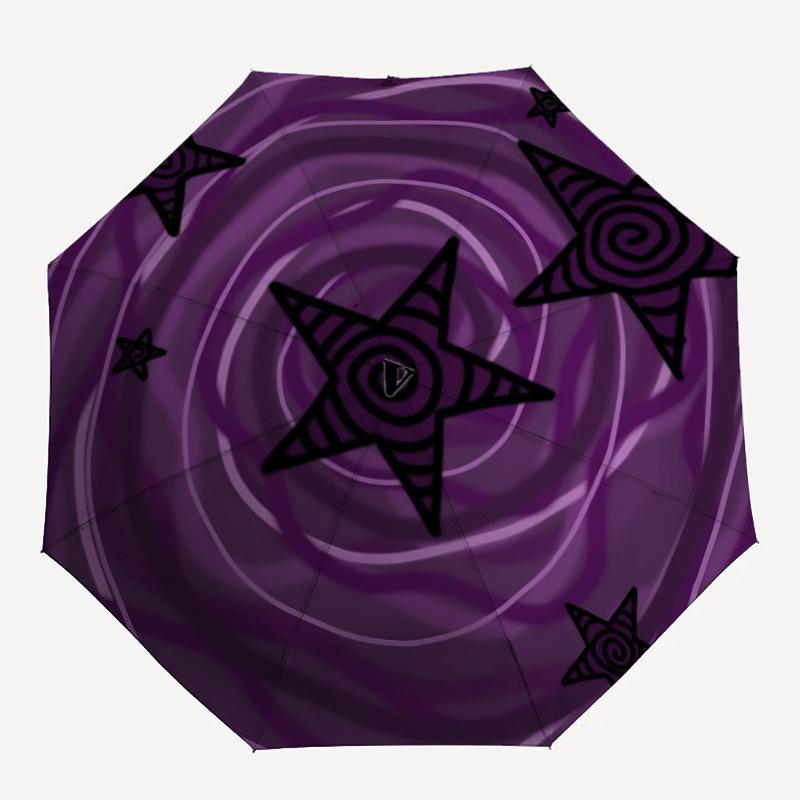 

1pc Purple Star Pattern Automatic Folding Umbrella, Portable & Foldable Design with 8 Ribs, Casual Outdoor Accessory Halloween and Christmas