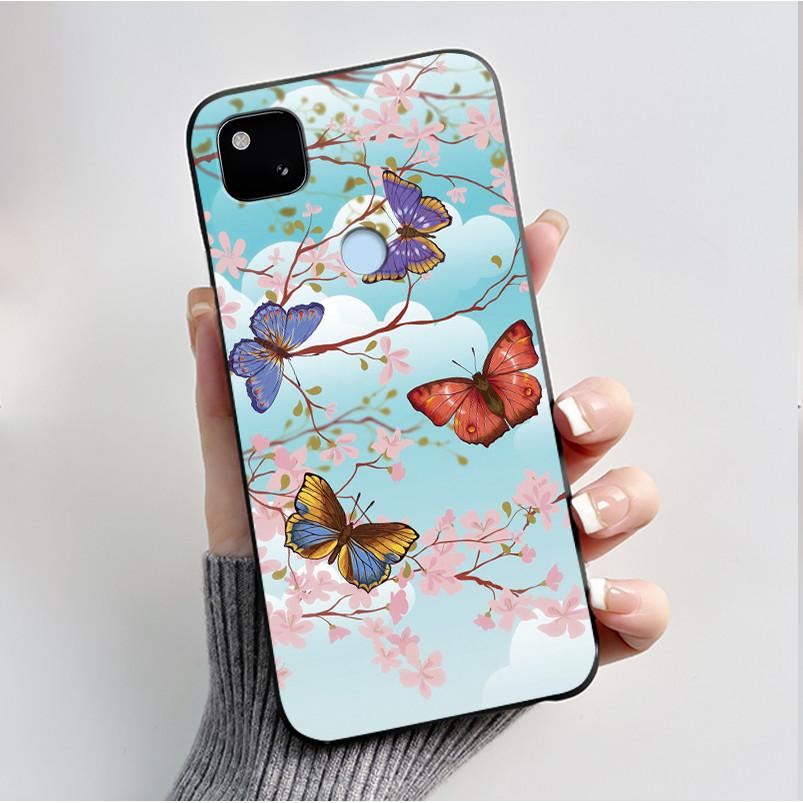 Case For Google Pixel 4a Luxury Fashion Butterfly Flowers Soft Matte TPU Silicon Back Cover Black For Pixel4a 4G 5G Phone Case