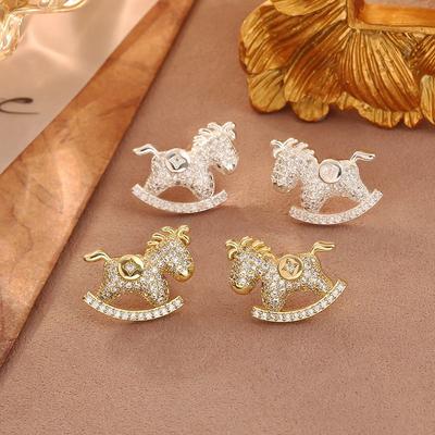 Light Luxury Crystal Zodiac Pony Earrings Cartoon New Year Ear Studs  New Year Gift