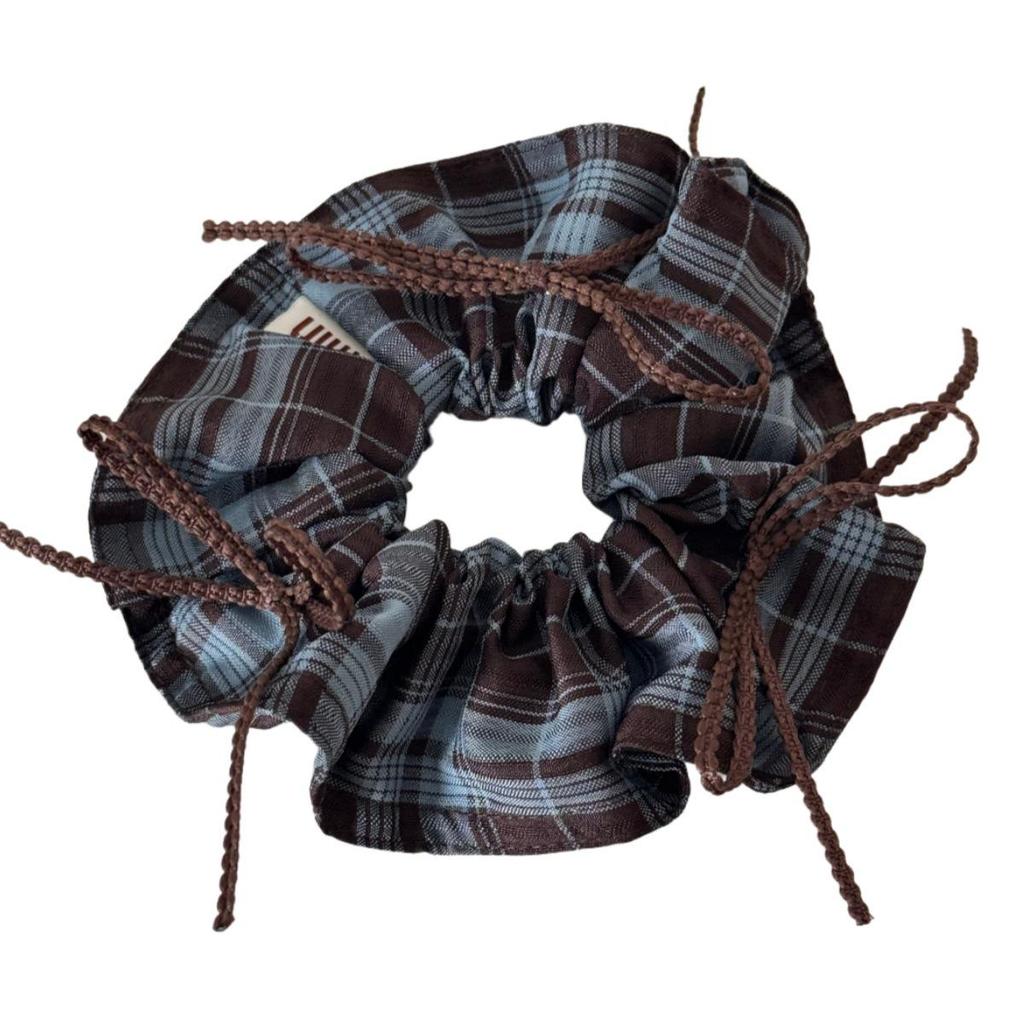 Retro Dunkles Karomuster Scrunchie für Damen: 2025 Modisches, Vielseitiges, Hochelastisches Haargummi