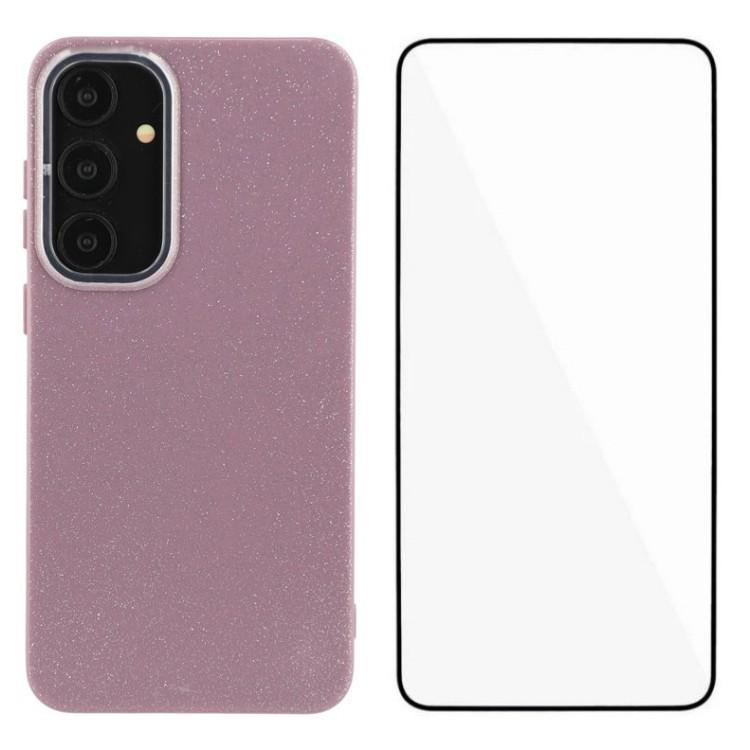 

WANLONFENG XL2 Series for Samsung Galaxy S24+ Case IMD Glitter TPU Phone Cover with Tempered Glass Film Purple