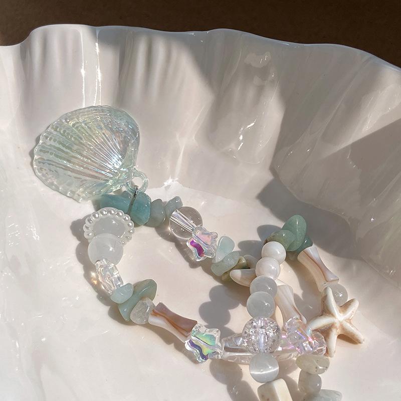 Fashion Blue Shell Starfish Necklace for Women Sweet Irregular Colorful Acrylic Beaded Necklace Crystal Chokers Zircon Gifts