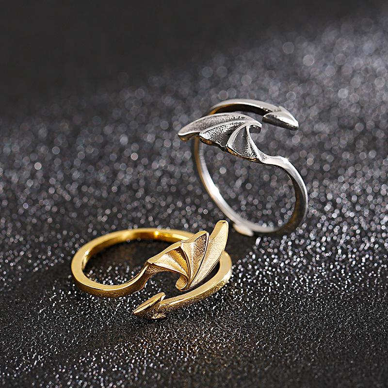 Arrow Wings Stainless Steel Devil's Feather Couple Ring