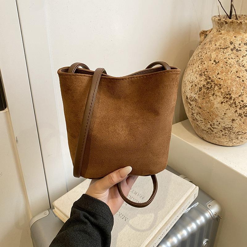 Women Fashion Mini Suede Pu Single Shoulder Underarm Small Bucket Handbag