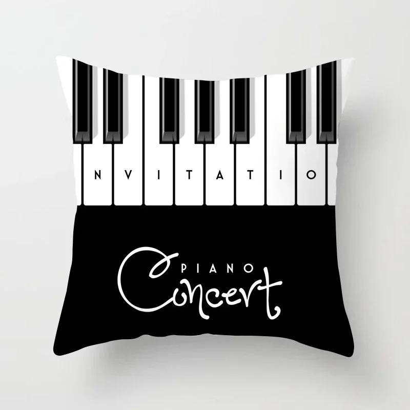 Black Throw Pillow Case Geometric Heart Letters Piano Fashion Girl Cushion Covers Home Sofa Chair Decorative Pillowcase 45X45Cm