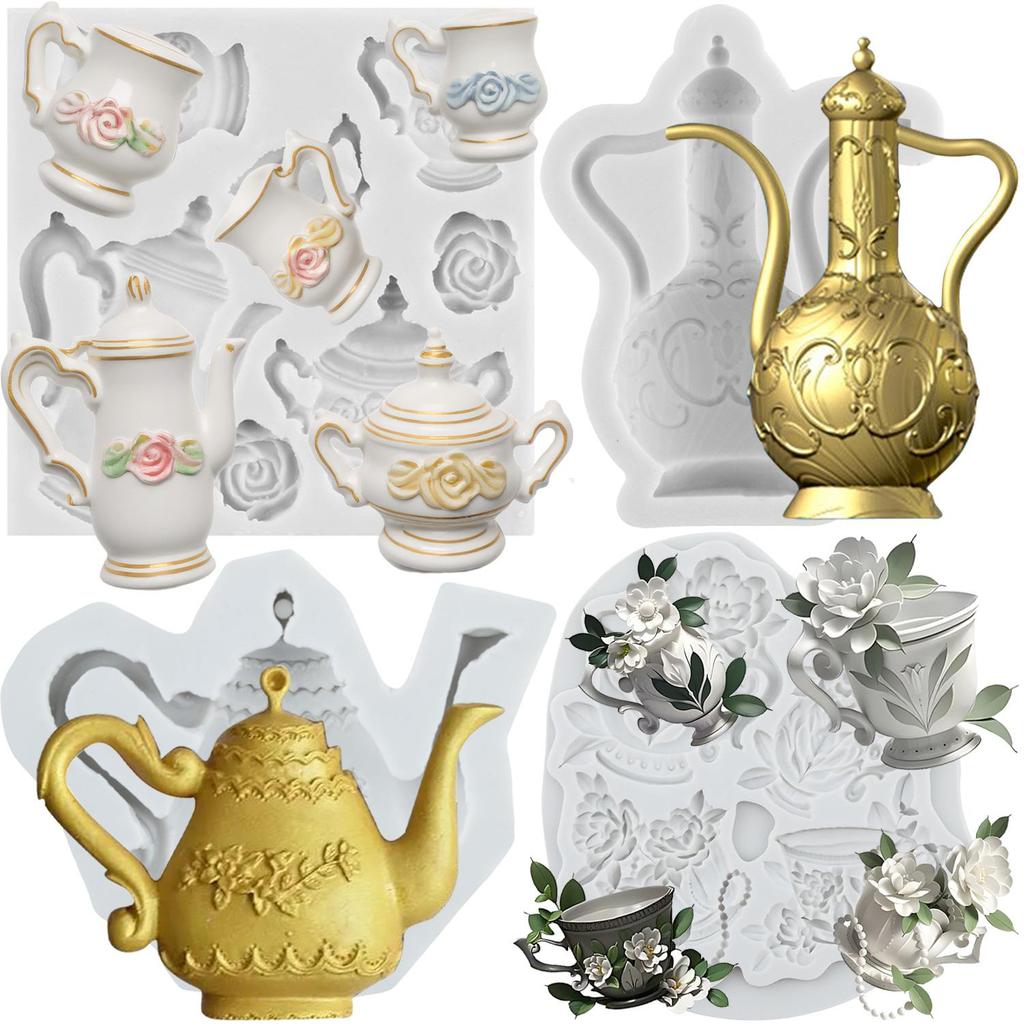Tea Party Silicone Mold Teapot Tea Cup Fondant Molds Cake Decorating Tools Cupcake Topper Candy Resin Clay Chocolate Gumpaste Mold