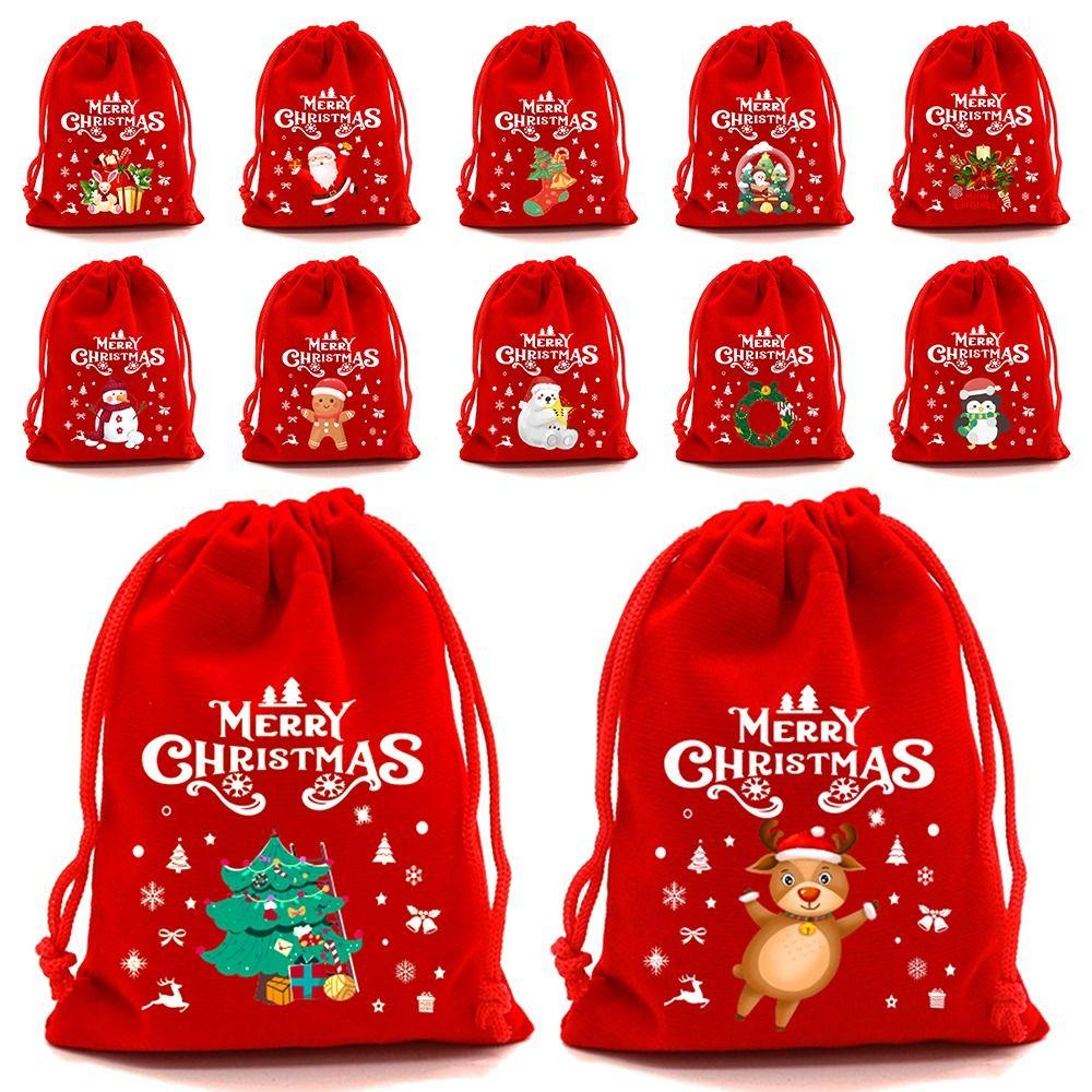5/10pcs Drawstring Pouch Christmas Velvet Bags Jewelry Packaging Storage Bag  For Christmas