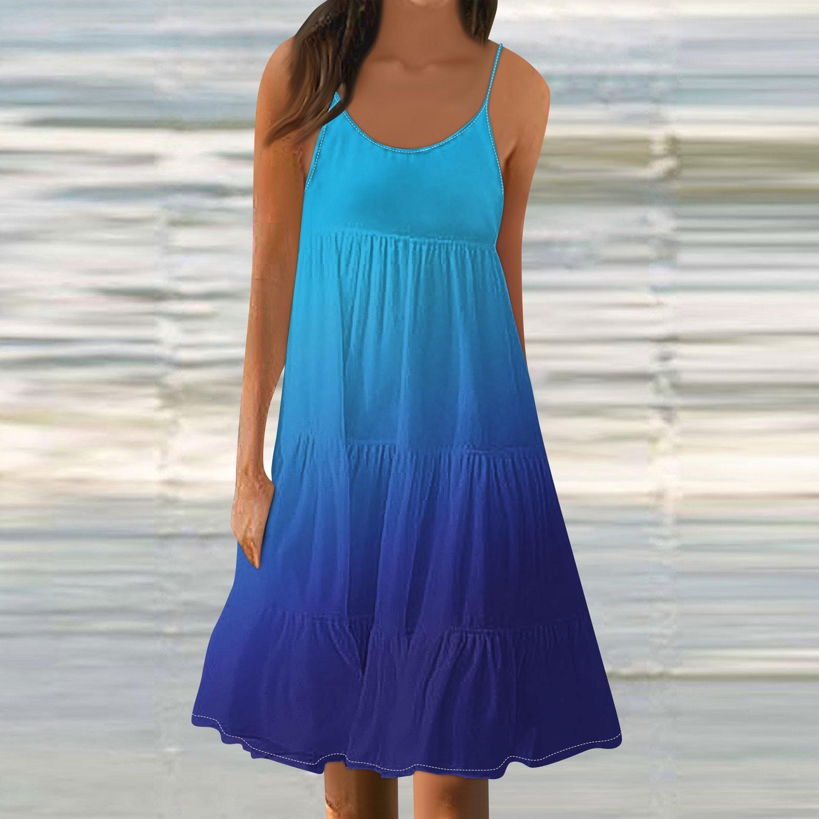 Женские летние модные свободные повседневные пляжные платья-майки с градиентом S — фото 6
