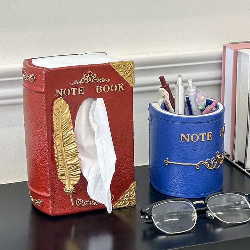 Buchförmiger Taschentuchboxhalter Vintage Europäische Designs Multifunktionaler Aufbewahrungs-Organizer für Zuhause Büro Dekoration