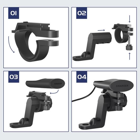 Cargador de motocicleta con soporte de expansión para espejo retrovisor, carga rápida PD USB de alta potencia de 12-24 V, adaptador de carga de teléfono universal para motocicleta, ATV, triciclo