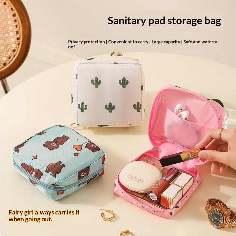 Women Sanitary Napkin Tampon Storage Bag Portable Waterproof Organizer Pouch Cartoon Pattern Sanitary Napkin Bag