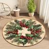 Vintage Christmas Round Floor Rug  Snowy Winter Cabin Reindeer Xmas Tree Present Pattern Decor Area Rug for Indoor Home Ornament