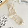 Female Spring and Autumn Trend Cartoon Dog Embroidery Idea Yarn Roll Edge In The Tube Pile Socks