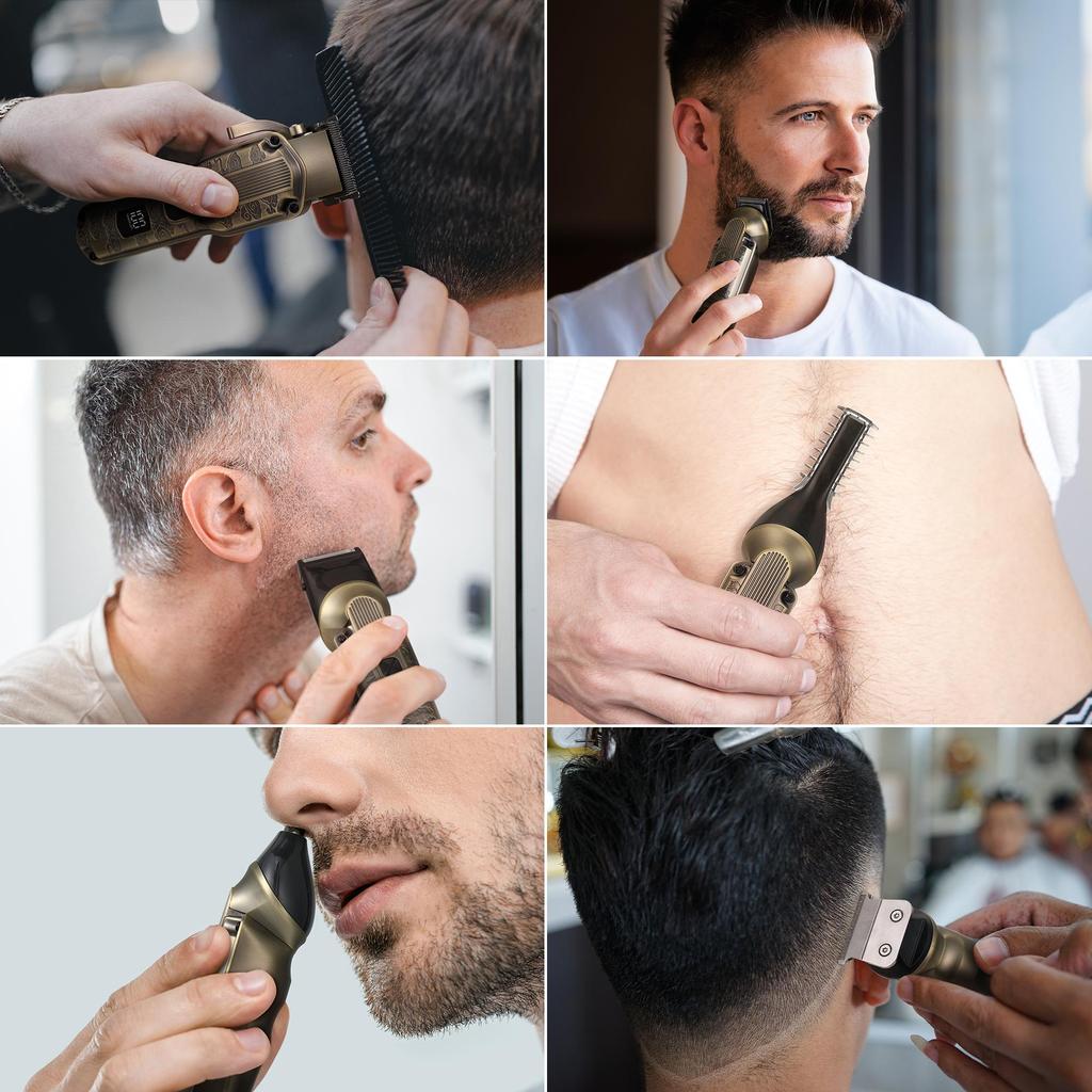 Professional Stainless Steel Hair Clipper - IPX7 Waterproof Trimmer with 0.8-2mm Taper Control & 8 Guide Combs