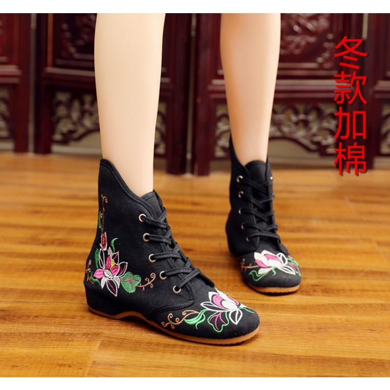 Autumn and winter cm boots embroidered cloth shoes short boots women's inner heightincreasing cloth shoes women's boots