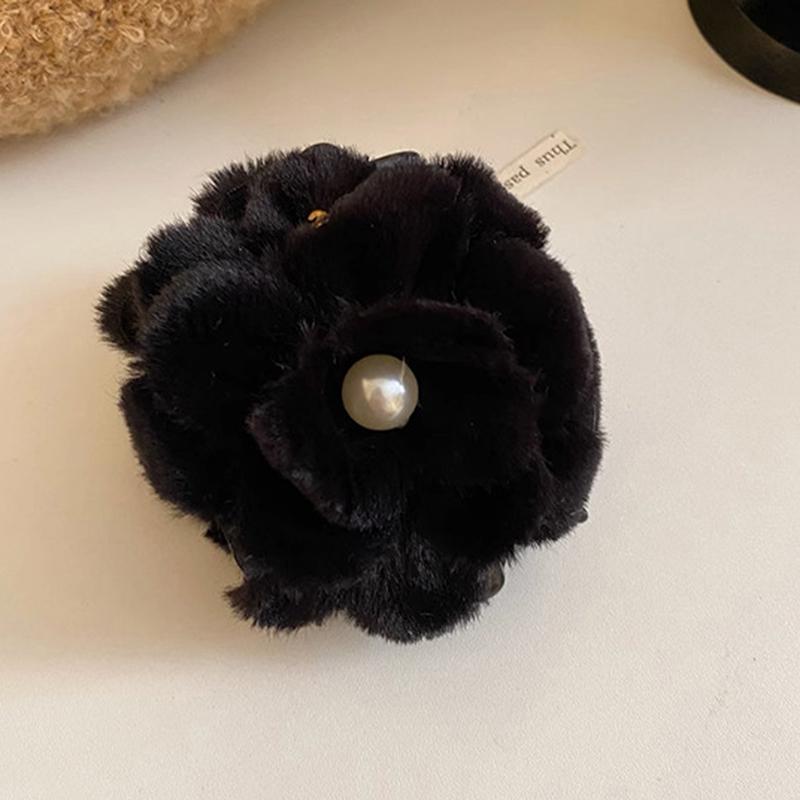 

Элегантный однотонный пушистый цветок заколка для волос для женщин и девочек универсальный жемчужный цветок акула заколка милые аксессуары для волос подарки чёрный