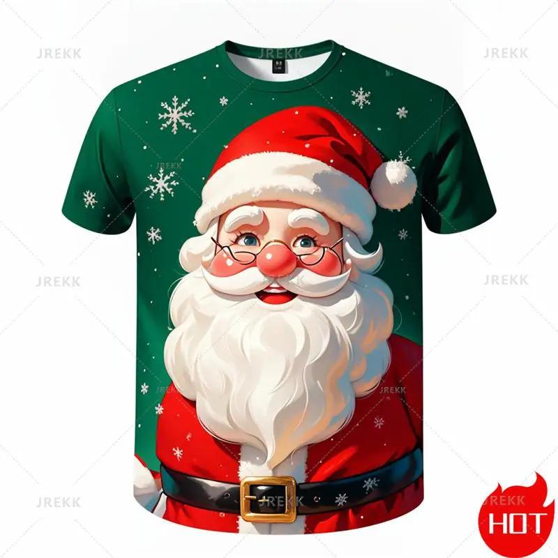 3D Christmas snowflake print casual short sleeved summer round neck T-shirt for men