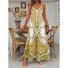 Women's V Neck Sleeveless Printed Maxi Dress High Waist Bohemian Casual Long Dress