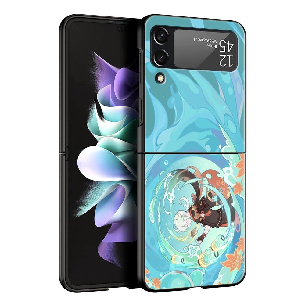 

For Samsung Galaxy Z Flip 3 4 5 Hard Black Folding PC Phone Case Genshin Impact Cartoon Logo For Samsung Z Flip3 Back Cover Galaxy Z Flip