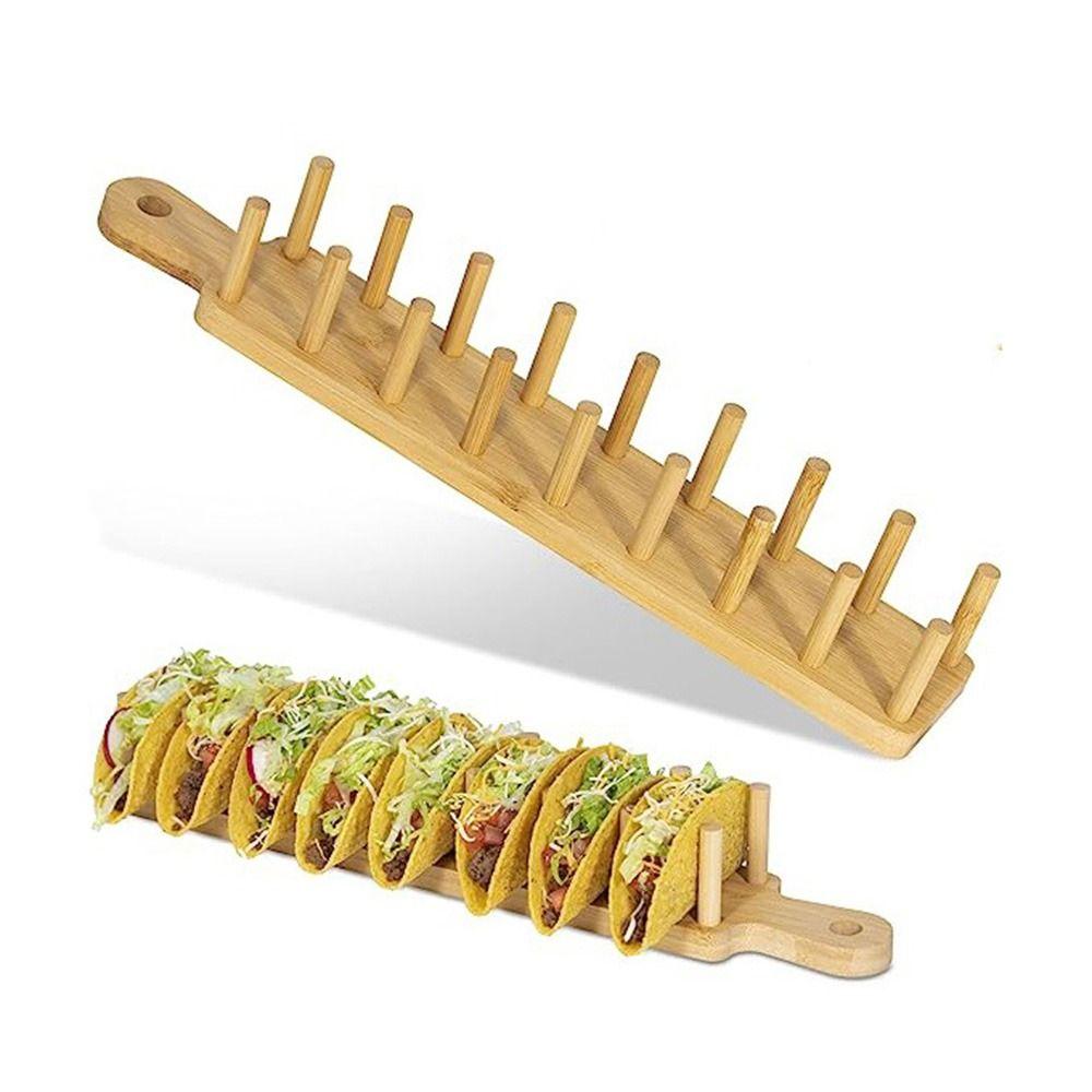 Eco Friendly Wood Taco Holder Bamboo Appetizer Server Kit Vintage Taco Tray Organizer  Kitchen