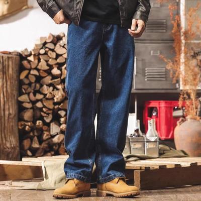 Calça Jeans Masculina Jielinuo Algodão Rústico Estilo Retrô Americano Corte Reto
