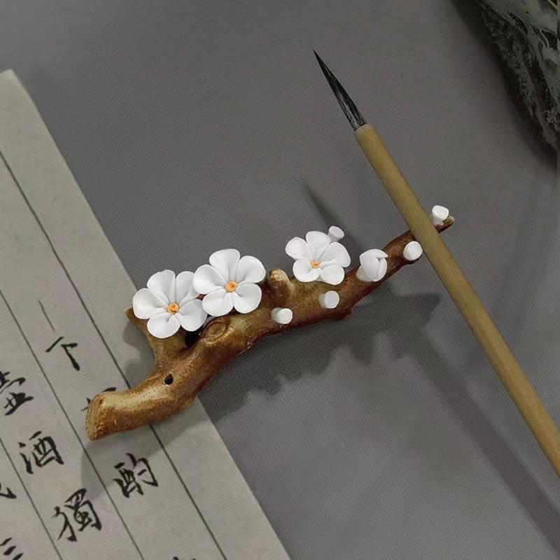 Flower Ceramic Brush Holder Calligraphy Brush Pen Rest Calligraphy Paperweight For Antithetical Couplet Writing Painting