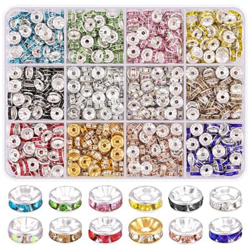 

Good-8Mm Spacer Beads For Crafting, 15 Colors Rondelle Spacer Beads Box, Fancy Crystal Rhinestone Beads