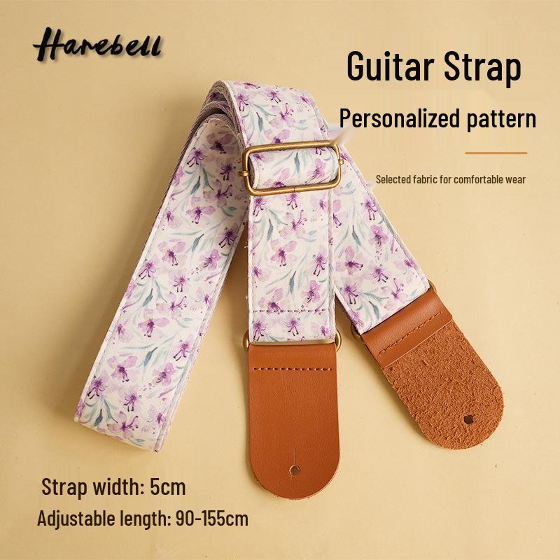 

Purple Butterfly & Orchid Pattern Non-Slip Guitar Strap, 5cm Wide 90-155cm білий/фіолетовий