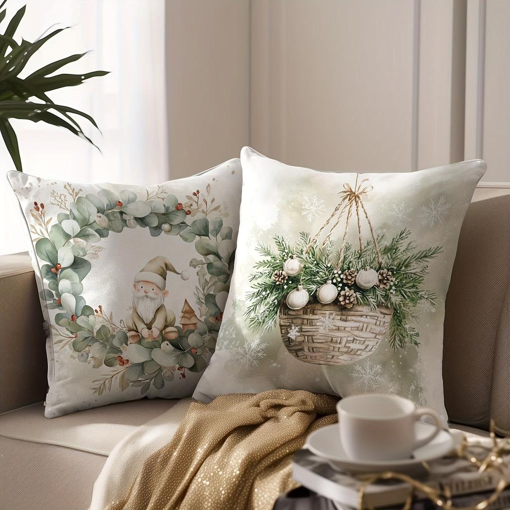 Christmas Themed Pillowcases: Gnomes, Wreaths, Trees & Houses for Festive Decor Sofa bed cushion cover, New Year home decoration