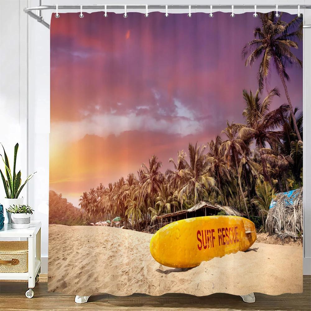 3D Seascape Beach Printed Fabric Shower Curtains Bathroom Curtain Bath Screen Waterproof Products Home Decor with Hooks