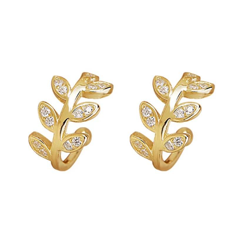 925 Silver Ear Cuff For Women Zircon Clip On Earrings Gold Leaf Design No Piercing Jewelry