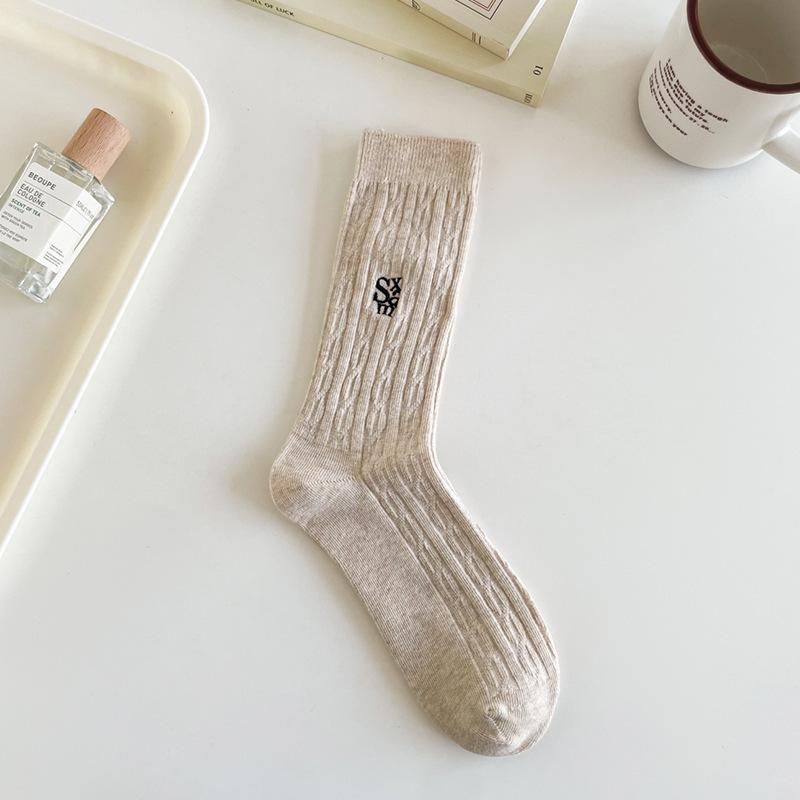 

Ladies Fall Vintage Letter Embroidered Twist Sport Long Stack Socks 1 pair