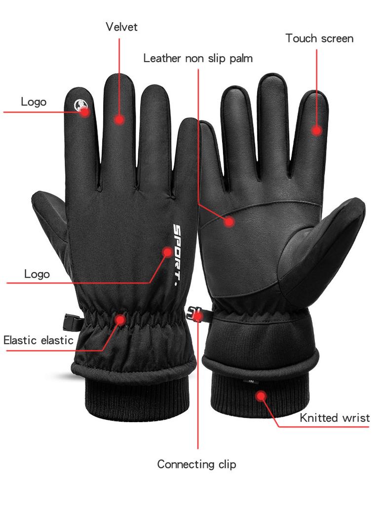 Winter Ski Gloves Waterproof Cold-proof Velveteen-thickened Outdoor Sports Warm Cycling Gloves
