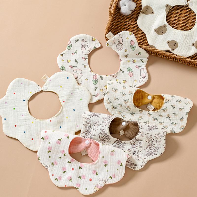 Double-Sided Waterproof Cotton Gauze Baby Bibs, Newborn Anti-Spit-Up Petal Design