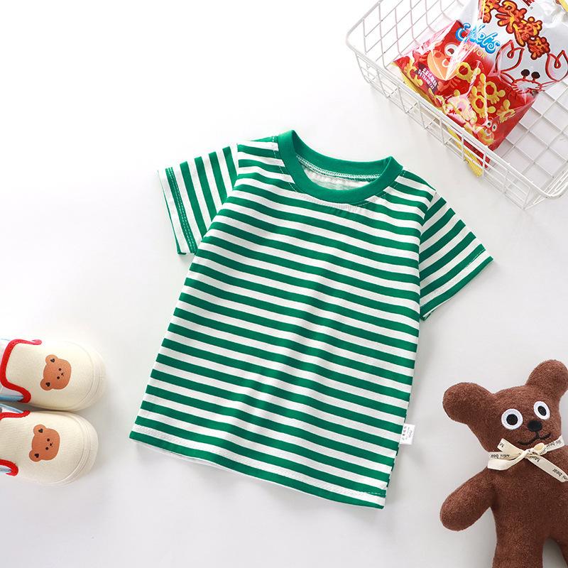 Kids Striped Short Sleeve T Shirt Loose Casual Crew Neck Tee