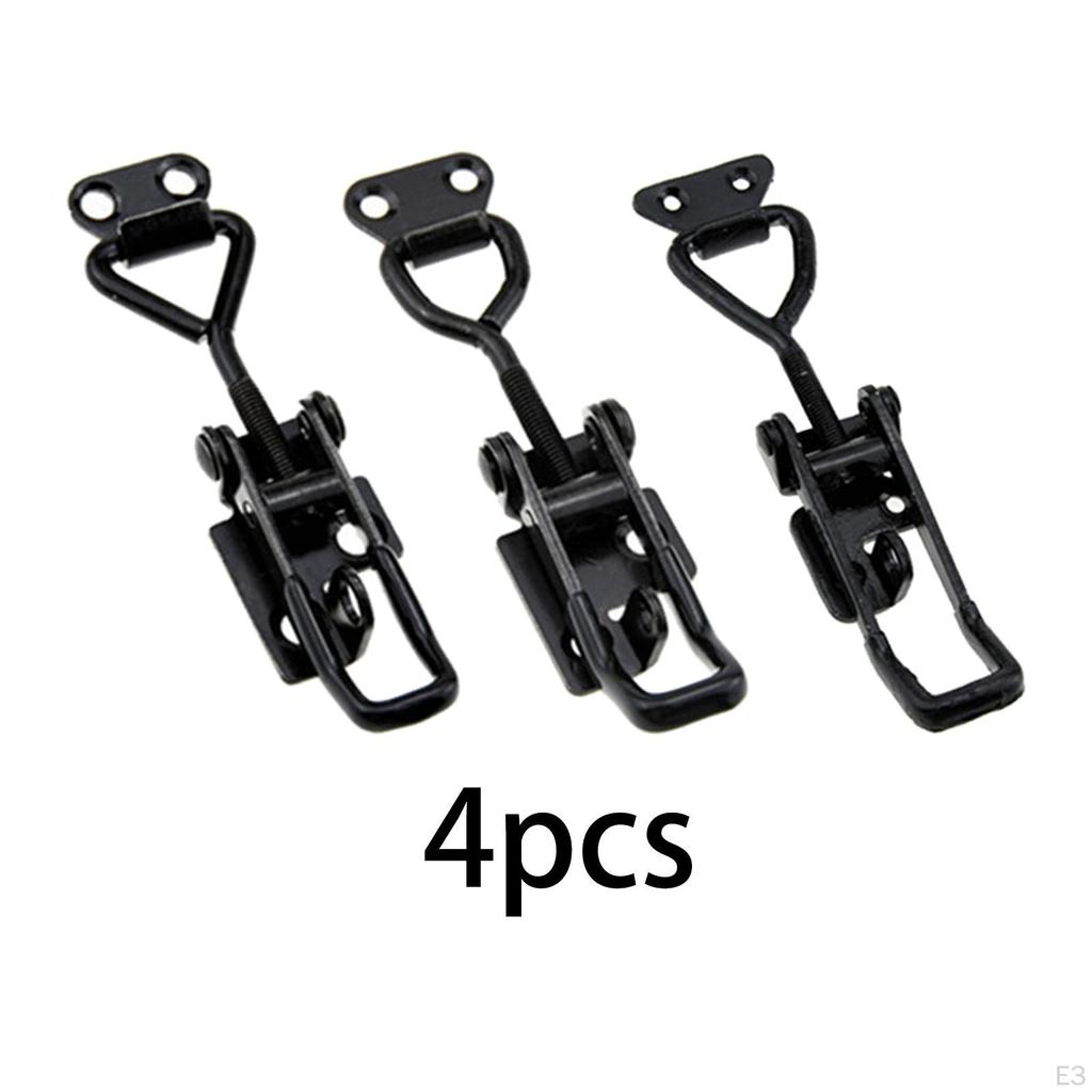 4 Pieces Toggle Clamps Cabinet Boxes Lever Handle Black Iron Quick Release Hand Tool Pull Hasp Latch