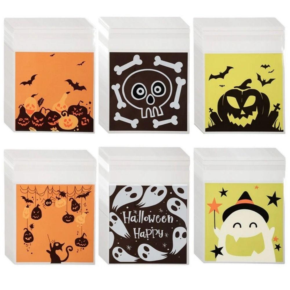 100PCS/Set Pumpkin Party Ghost Printed Nougat Candy Bags Biscuits Snack Packaging Bags  Unisex