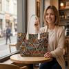 Bohemian Geometric Printed Tote Bag for Women Large Capacity Fashion Casual Daily Top Handle Shoulder Bag for Work Shopping Travel