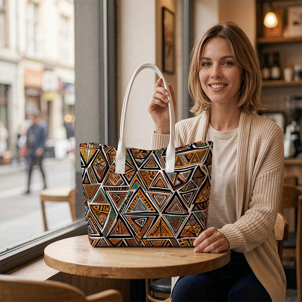 Bohemian Geometric Printed Tote Bag for Women Large Capacity Fashion Casual Daily Top Handle Shoulder Bag for Work Shopping Travel