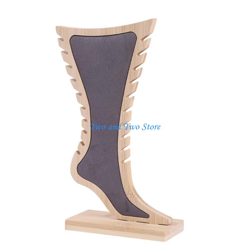 HX6F Versatile Bamboo Jewelry Storage Rack Foot Shaped Display Stand for Gifts серый