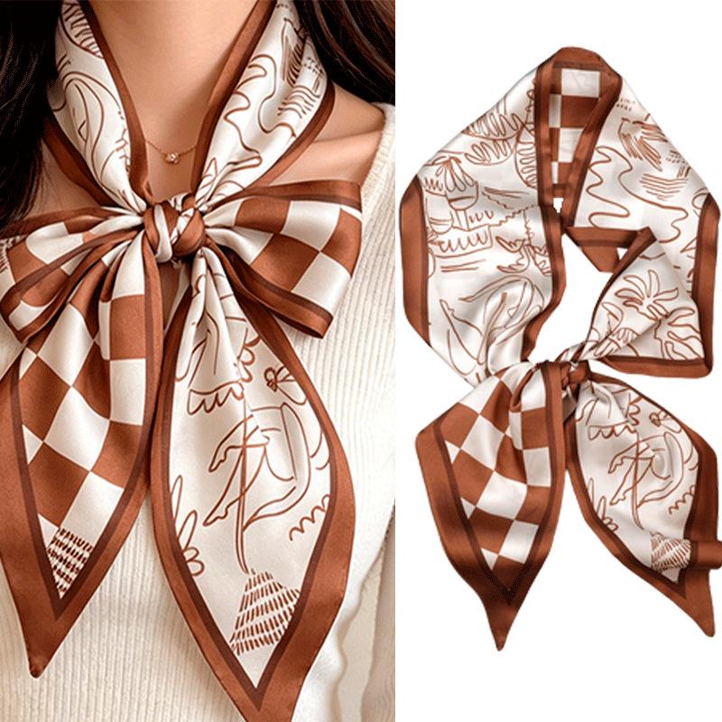 Elegant Satin Chiffon Plaid Stripe Scarf: Versatile Accessory for Clothes & Pants