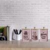 Stylish Iron Kitchen Canisters Portable Accessory for Countertop Storage of Coffee and Sugar with Dustproof Wood Lids