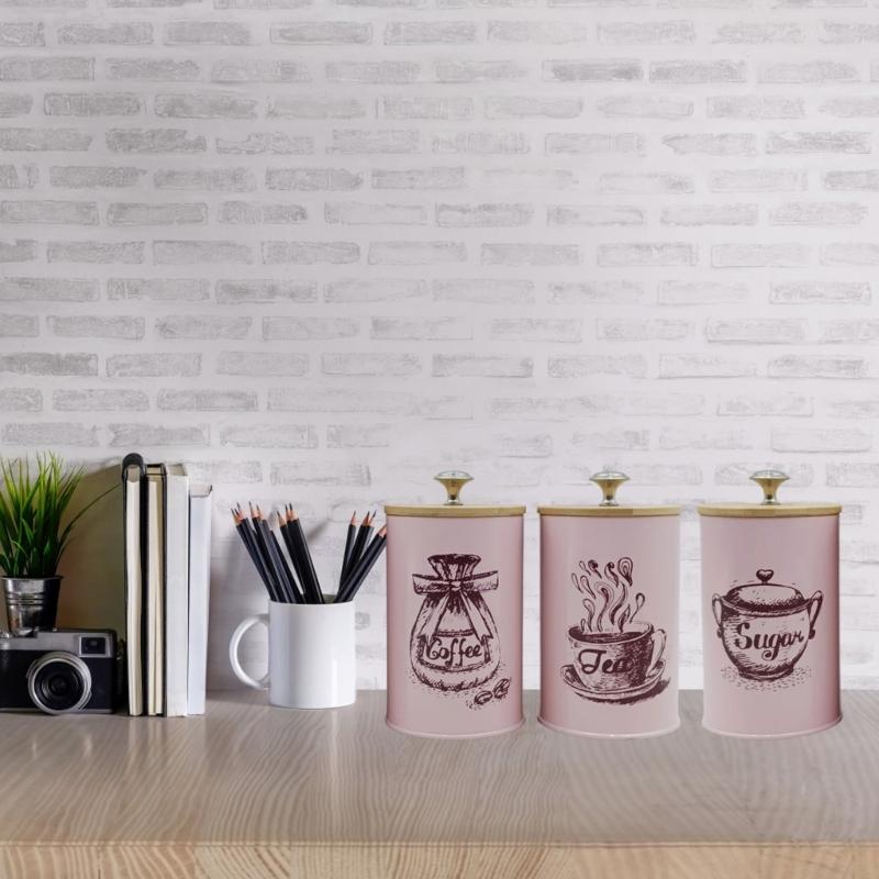 Stylish Iron Kitchen Canisters Portable Accessory for Countertop Storage of Coffee and Sugar with Dustproof Wood Lids
