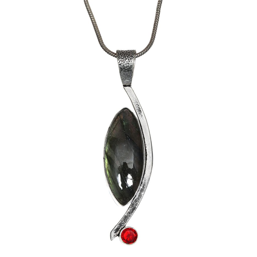 Silver  Gifted Garnet Gemstone Necklace Labradorite Jewelry Handmade